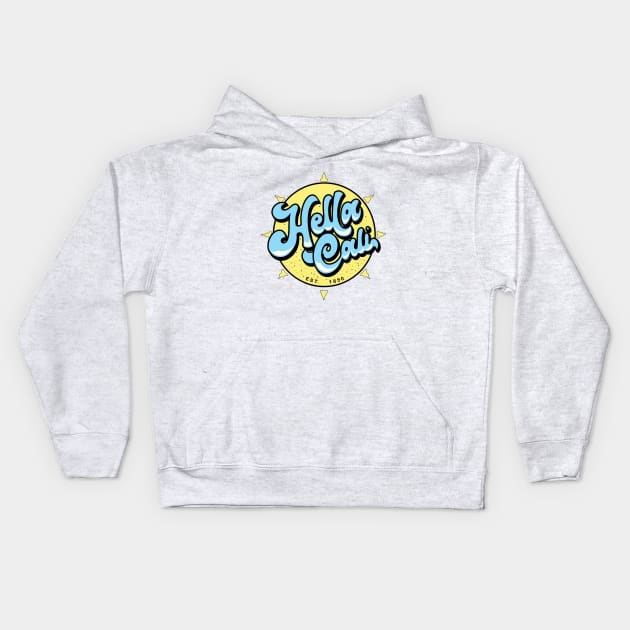 Hella Cali Yellow Sun Blue Lettering Logo Kids Hoodie by HellaCali